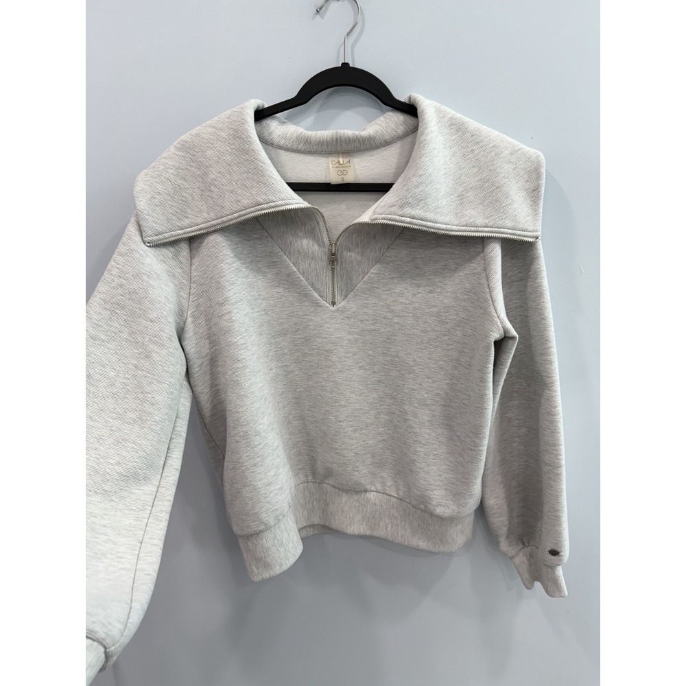 CALIA Ottoman 1/4 Zip Pullover Gray Fold Over Collar Sweatshirt Top S Oversized - Picture 4 of 10